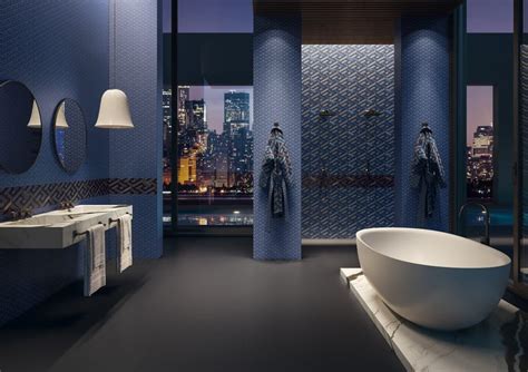 mattonelle bagno dorate versace con greca|Versace Ceramics.